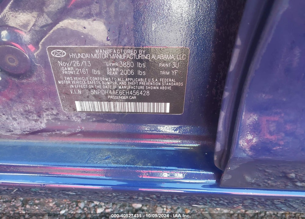 2014 HYUNDAI ELANTRA SE VIN: 5NPDH4AE6EH456428