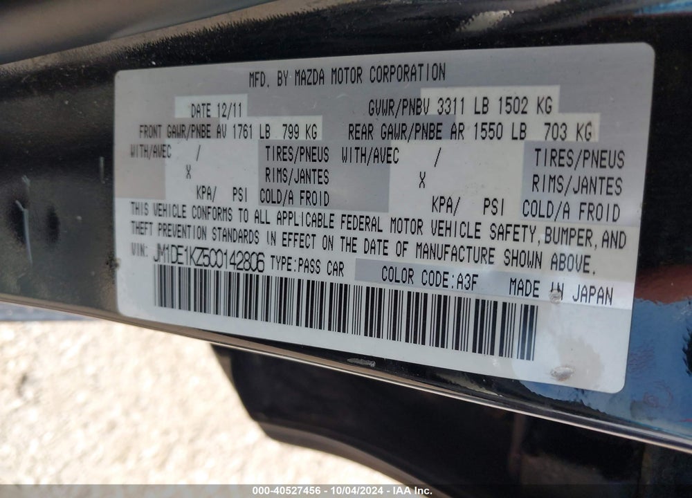 2012 MAZDA 2 SPORT VIN: JM1DE1KZ5C0142806