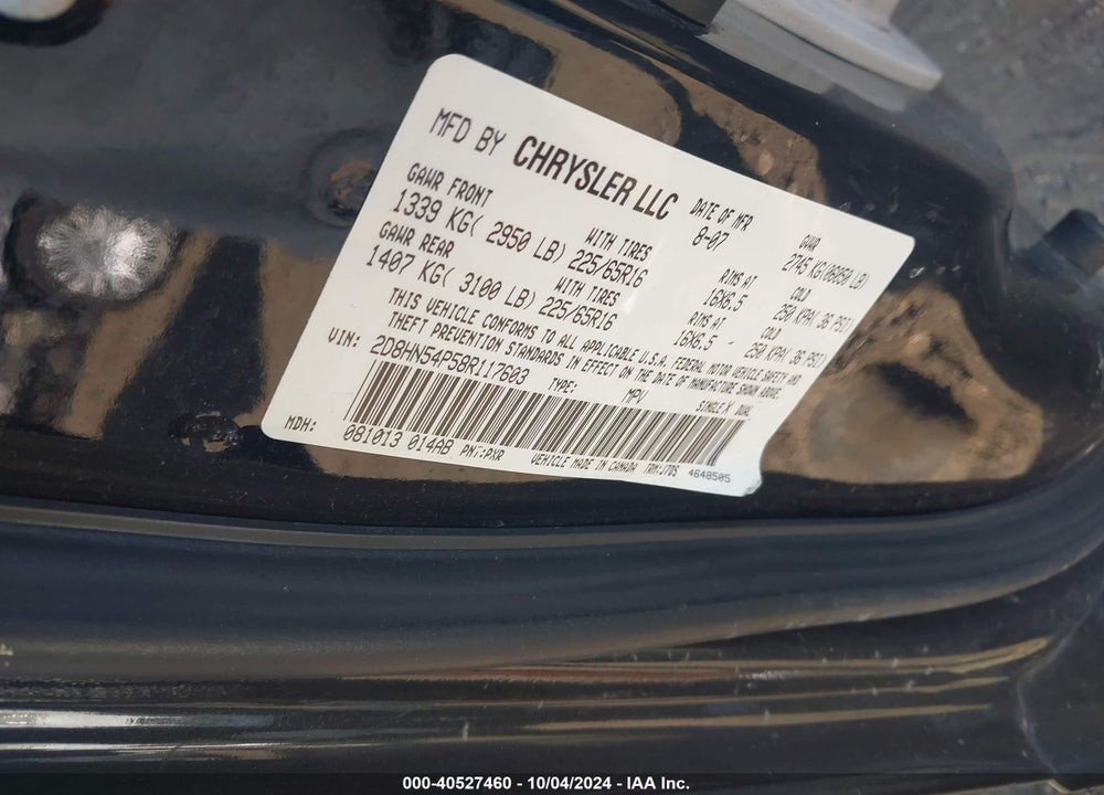 2008 DODGE GRAND CARAVAN SXT VIN: 2D8HN54P58R117603