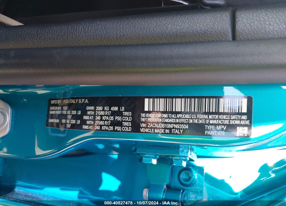 2022 JEEP RENEGADE LATITUDE 4X4 VIN: ZACNJDB10NPN93504