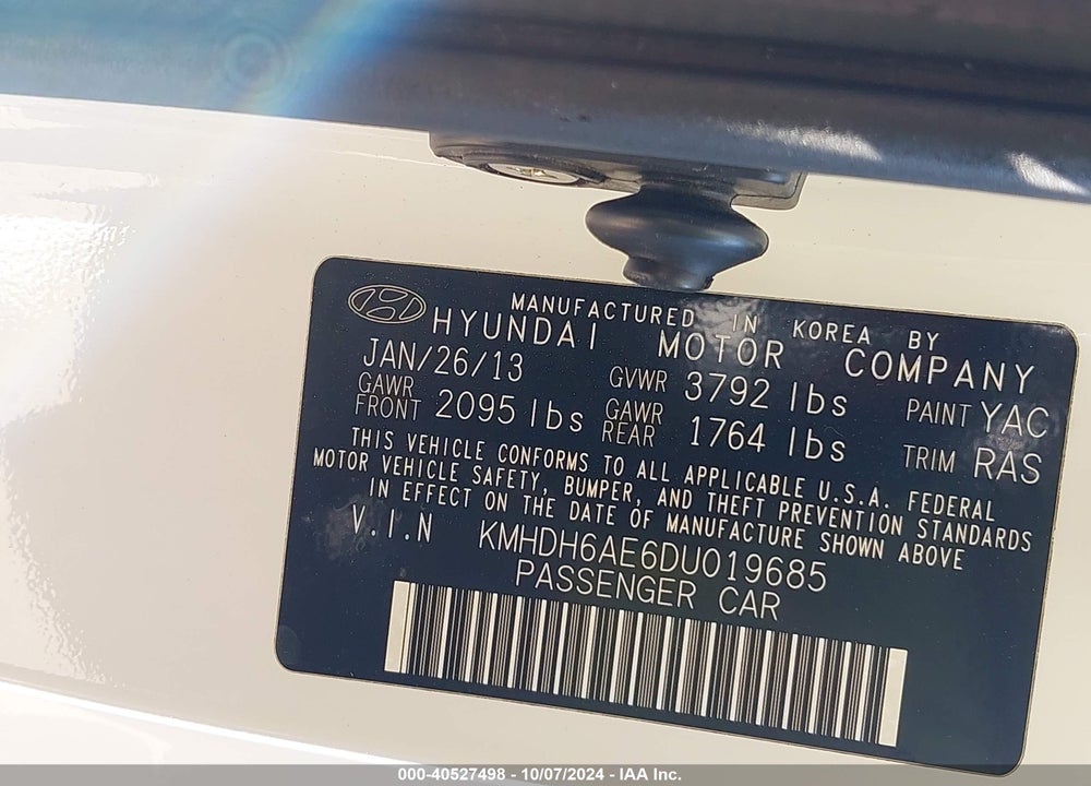 2013 HYUNDAI ELANTRA GS VIN: KMHDH6AE6DU019685