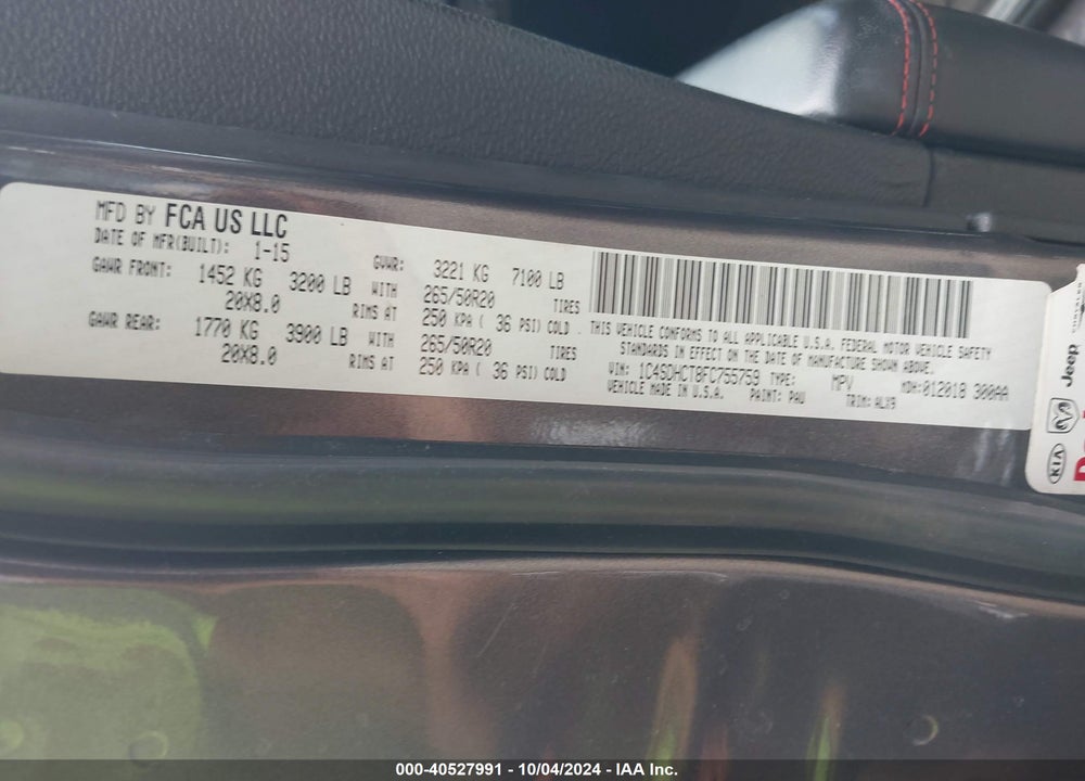2015 DODGE DURANGO VIN: 1C4SDHCT8FC755759