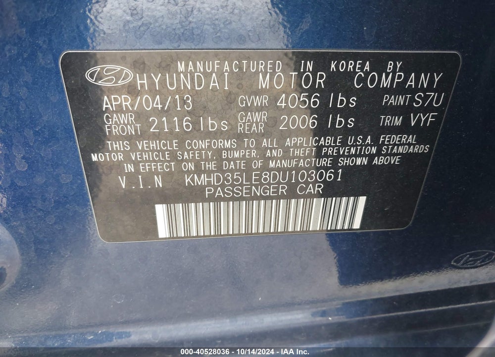 2013 HYUNDAI ELANTRA GT VIN: KMHD35LE8DU103061
