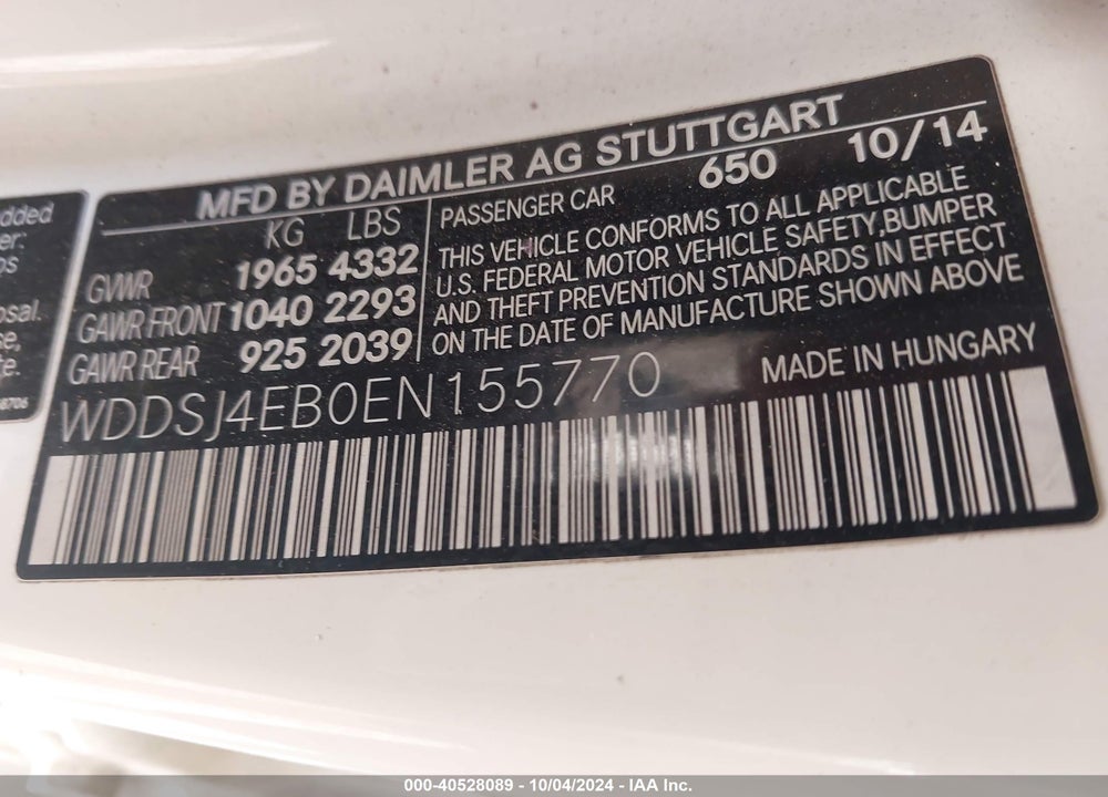 2014 MERCEDES-BENZ CLA 250 VIN: WDDSJ4EB0EN155770