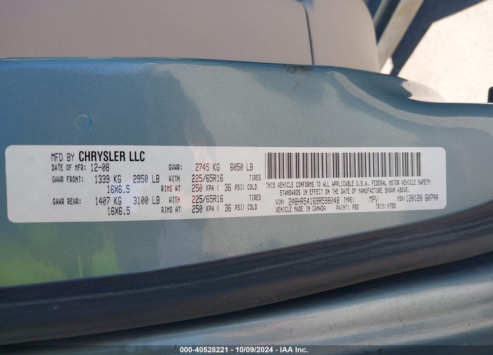 2009 CHRYSLER TOWN & COUNTRY TOURING VIN: 2A8HR54169R598048
