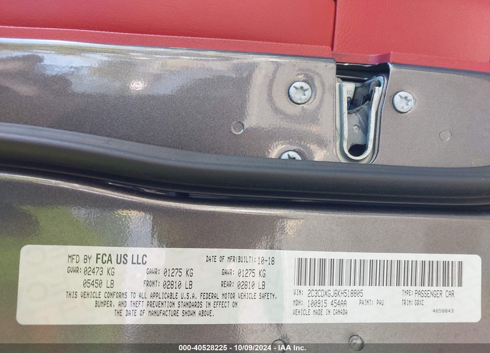 2019 DODGE CHARGER SCAT PACK RWD VIN: 2C3CDXGJ6KH518805