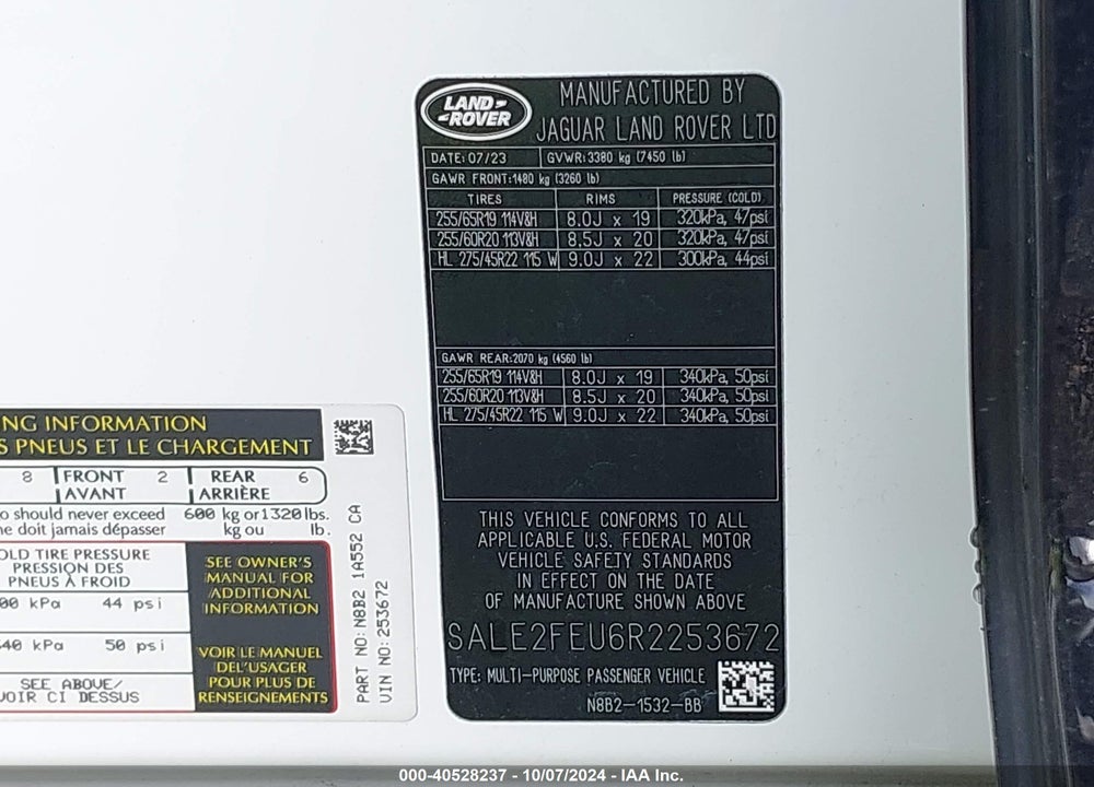 2024 LAND ROVER DEFENDER 130 P400 X-DYNAMIC SE VIN: SALE2FEU6R2253672