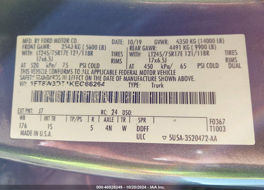 2019 FORD F-350 XL VIN: 1FT8W3DT1KEG66264