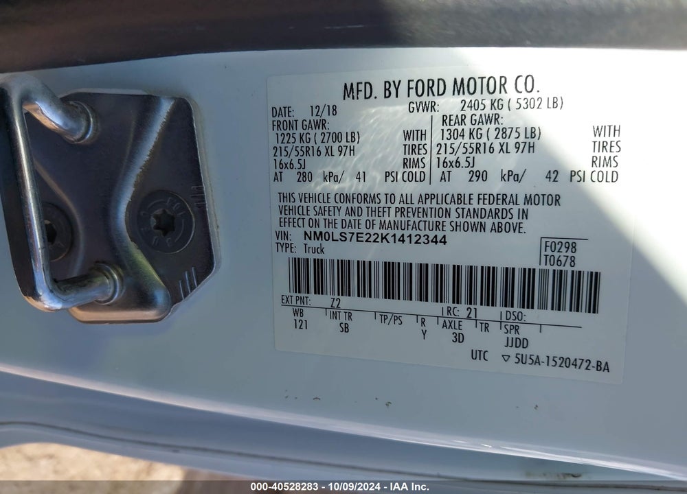 2019 FORD TRANSIT CONNECT XL VIN: NM0LS7E22K1412344