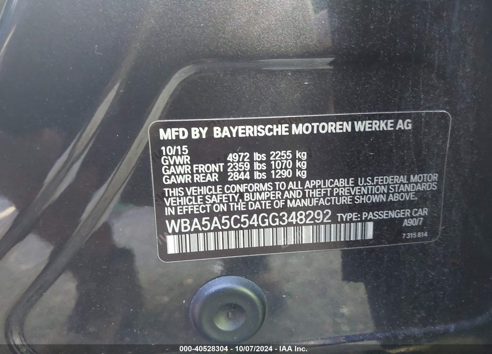 2016 BMW 528I VIN: WBA5A5C54GG348292