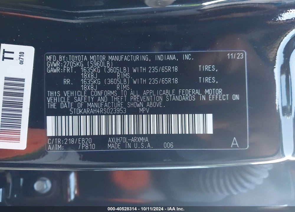 2024 TOYOTA HIGHLANDER HYBRID XLE VIN: 5TDKARAH4RS023953