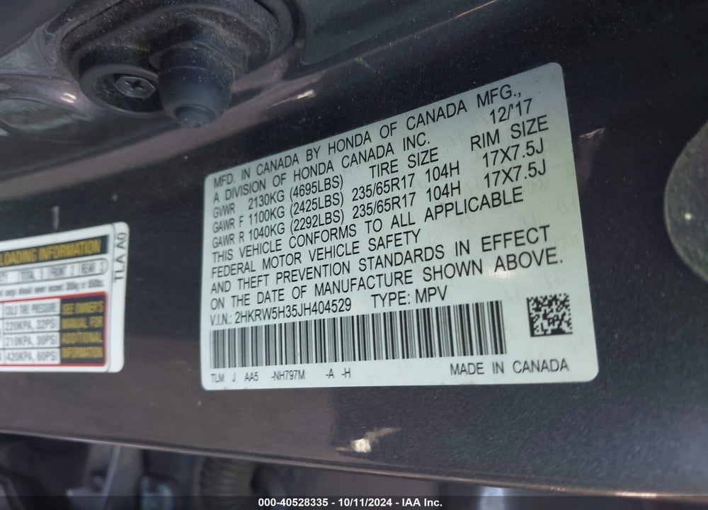 2018 HONDA CR-V LX VIN: 2HKRW5H35JH404529