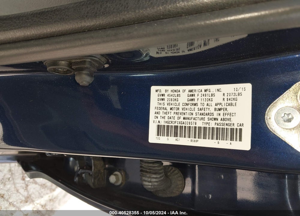 2016 HONDA ACCORD EX-L V-6 VIN: 1HGCR3F0XGA009578