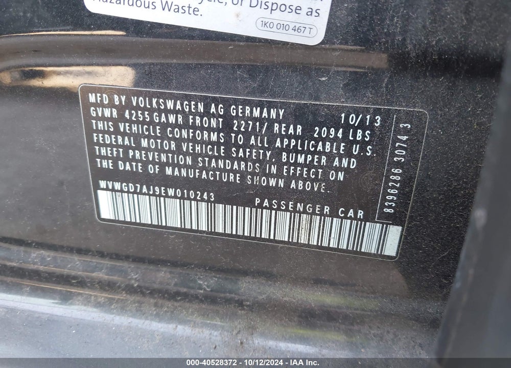 2014 VOLKSWAGEN GTI DRIVER'S EDITION VIN: WVWGD7AJ9EW010243