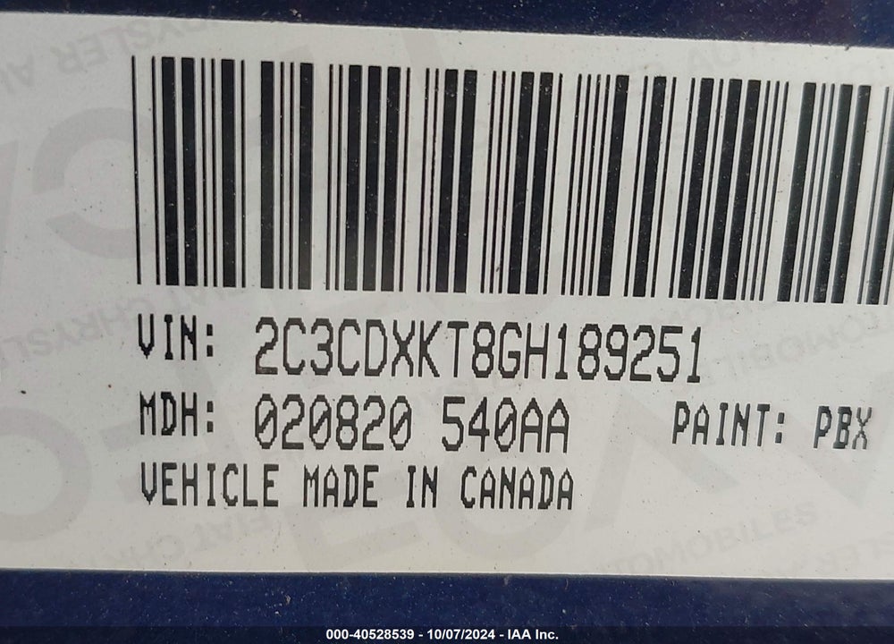 2016 DODGE CHARGER POLICE VIN: 2C3CDXKT8GH189251