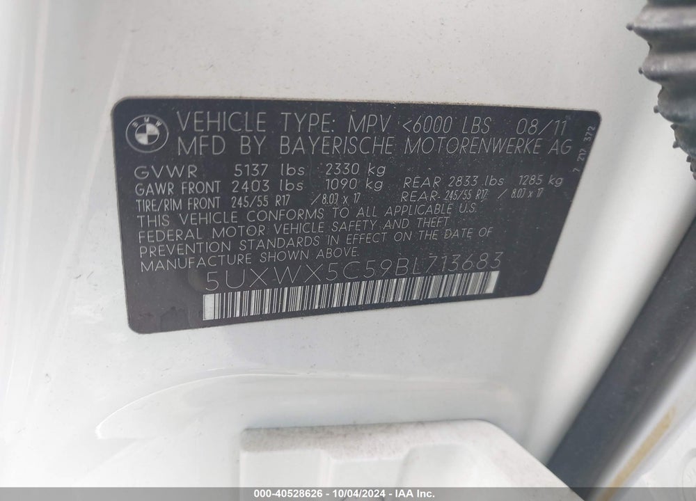2011 BMW X3 XDRIVE28I VIN: 5UXWX5C59BL713683