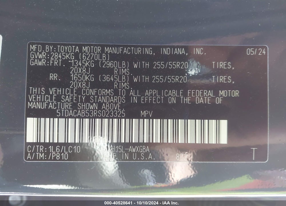 2024 TOYOTA GRAND HIGHLANDER HYBRID LIMITED VIN: 5TDACAB53RS023325