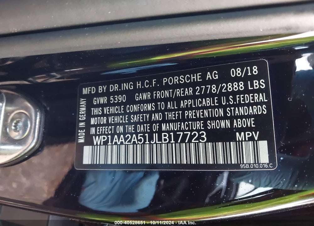 2018 PORSCHE MACAN VIN: WP1AA2A51JLB17723