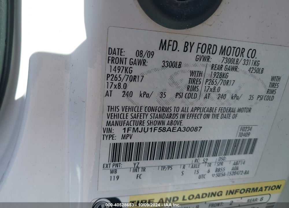 2010 FORD EXPEDITION VIN: 1FMJU1F58AEA30087