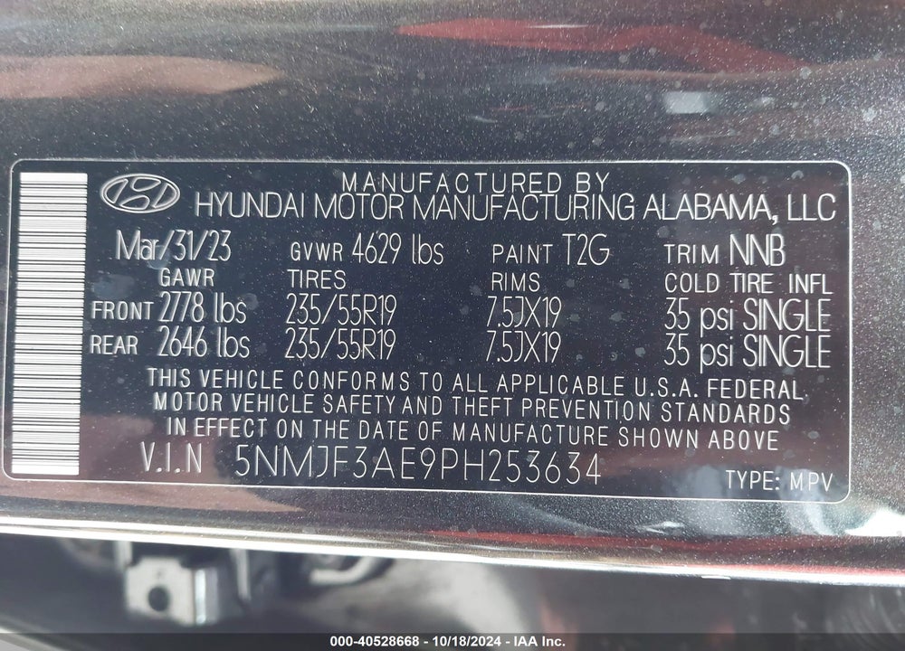 2023 HYUNDAI TUCSON SEL VIN: 5NMJF3AE9PH253634
