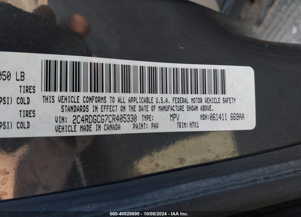 2012 DODGE GRAND CARAVAN SXT VIN: 2C4RDGCG7CR405330
