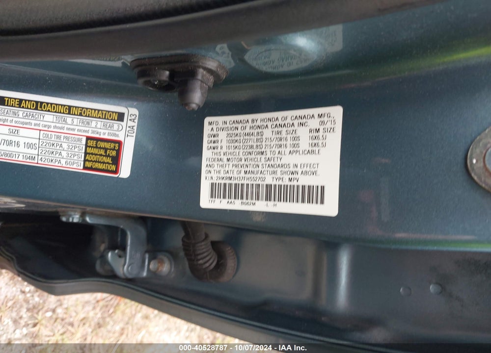 2015 HONDA CR-V LX VIN: 2HKRM3H37FH552702