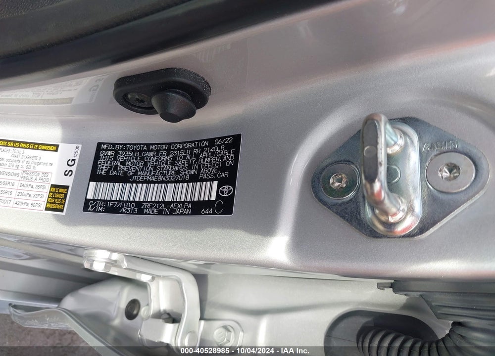 2022 TOYOTA COROLLA LE VIN: JTDEPMAE8N3027018