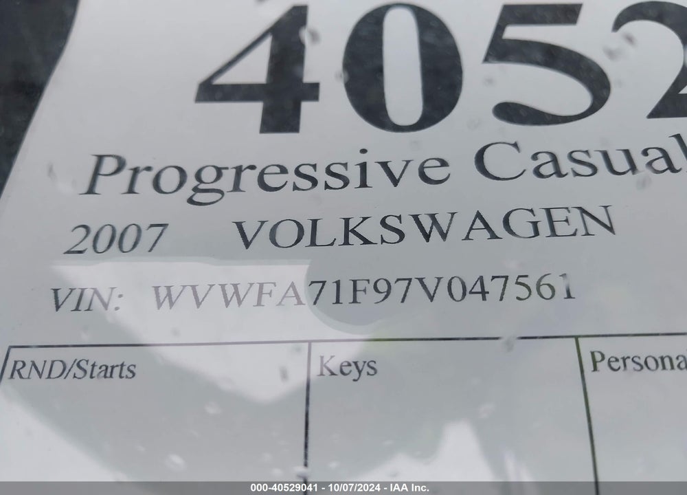 2007 VOLKSWAGEN EOS 2.0T VIN: WVWFA71F97V047561