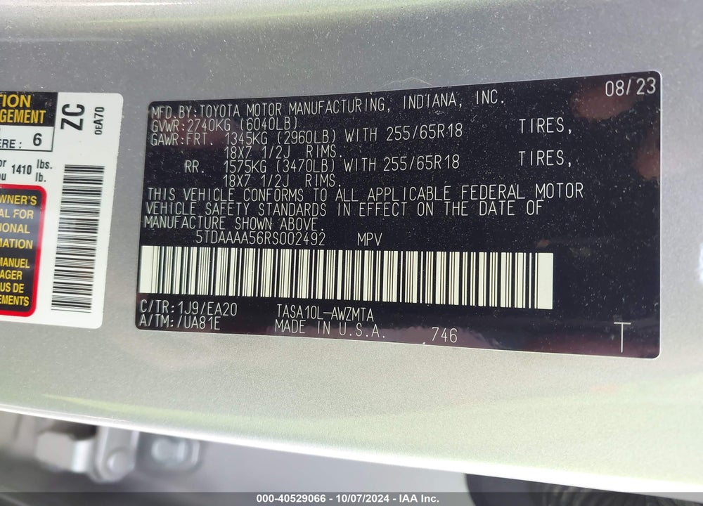 2024 TOYOTA GRAND HIGHLANDER XLE VIN: 5TDAAAA56RS002492