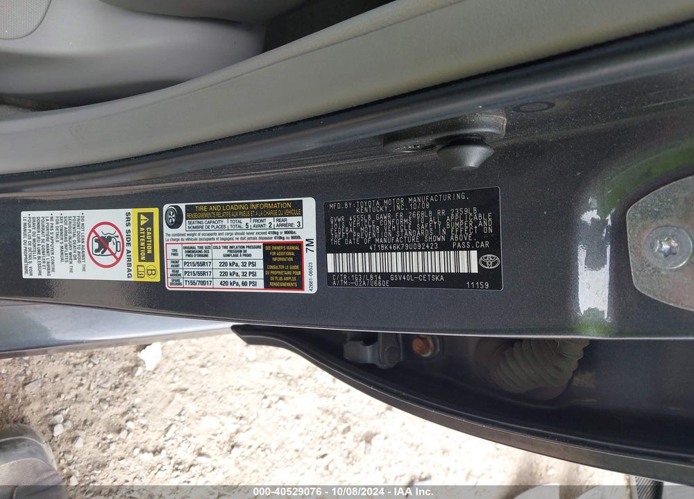 2009 TOYOTA CAMRY SE V6 VIN: 4T1BK46K79U092423