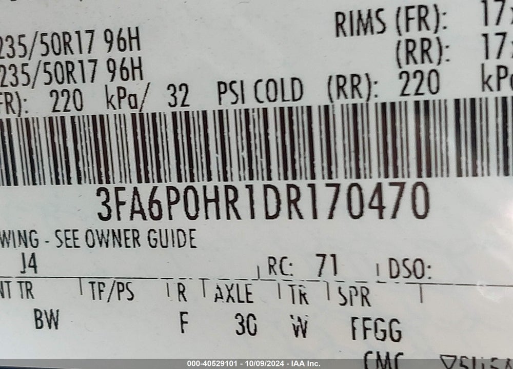 2013 FORD FUSION SE VIN: 3FA6P0HR1DR170470