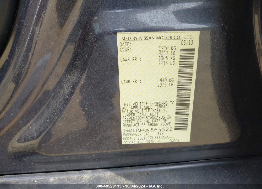 2013 NISSAN ALTIMA 2.5 S VIN: 1N4AL3AP4DN565522