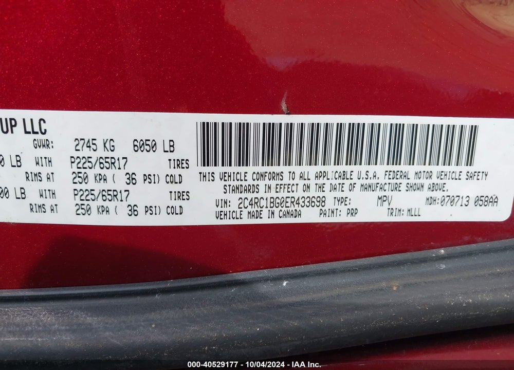 2014 CHRYSLER TOWN & COUNTRY TOURING VIN: 2C4RC1BG0ER433698