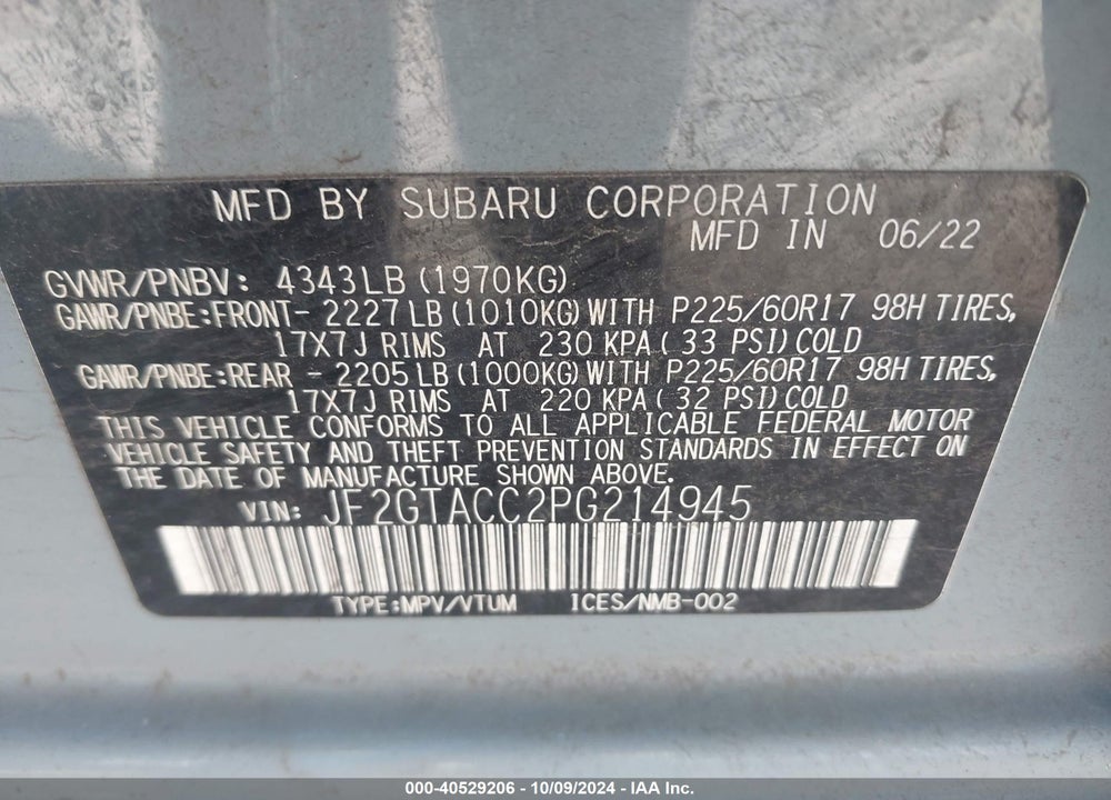 2023 SUBARU CROSSTREK PREMIUM VIN: JF2GTACC2PG214945