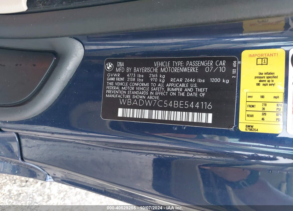 2011 BMW 328I VIN: WBADW7C54BE544116