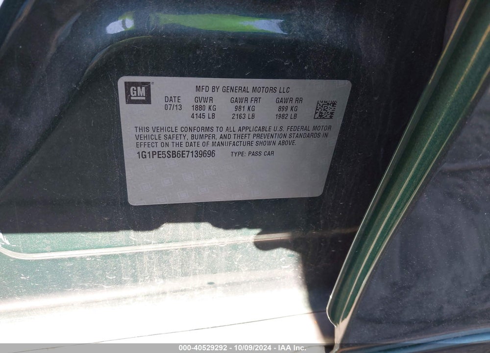 2014 CHEVROLET CRUZE 2LT AUTO VIN: 1G1PE5SB6E7139696