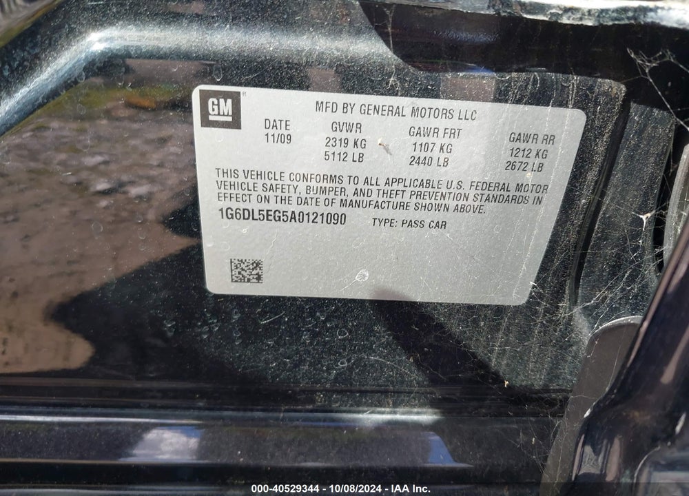 2010 CADILLAC CTS PERFORMANCE VIN: 1G6DL5EG5A0121090