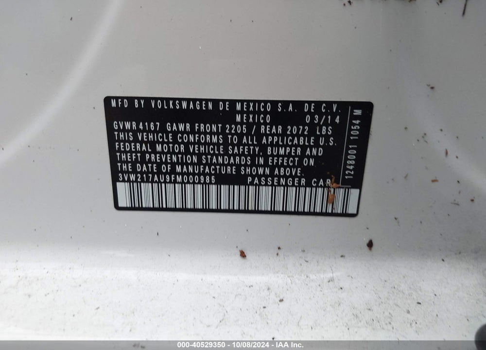 2015 VOLKSWAGEN GOLF TSI SE 4-DOOR VIN: 3VW217AU9FM000985