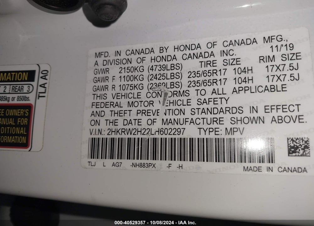 2020 HONDA CR-V AWD LX VIN: 2HKRW2H22LH602297