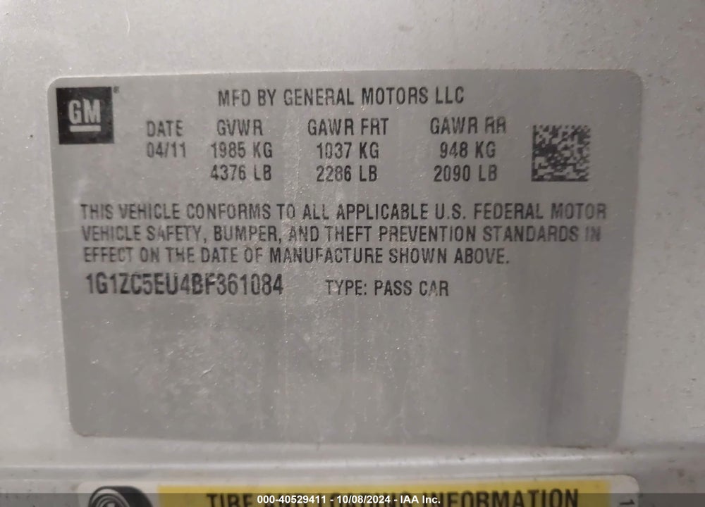 2011 CHEVROLET MALIBU 1LT VIN: 1G1ZC5EU4BF361084
