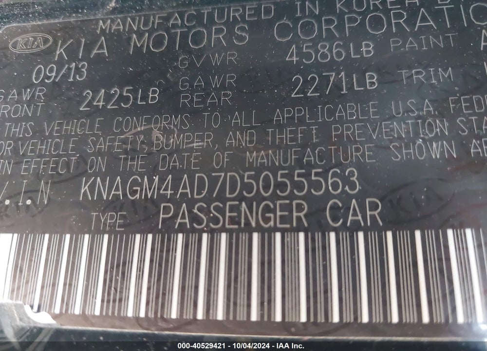 2013 KIA OPTIMA HYBRID EX VIN: KNAGM4AD7D5055563
