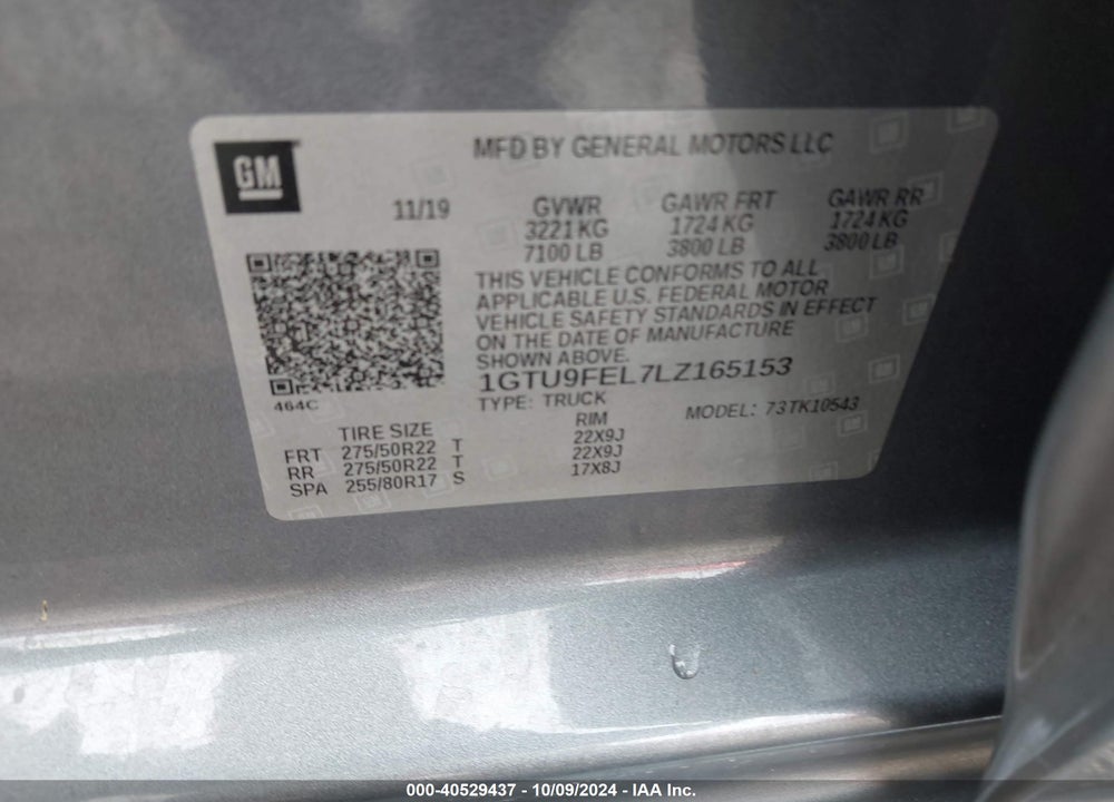 2020 GMC SIERRA 1500 4WD SHORT BOX DENALI VIN: 1GTU9FEL7LZ165153