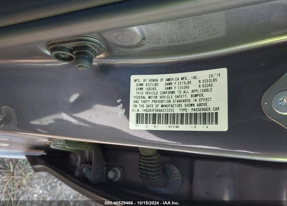 2016 HONDA ACCORD EX-L VIN: 1HGCR2F98GA223235