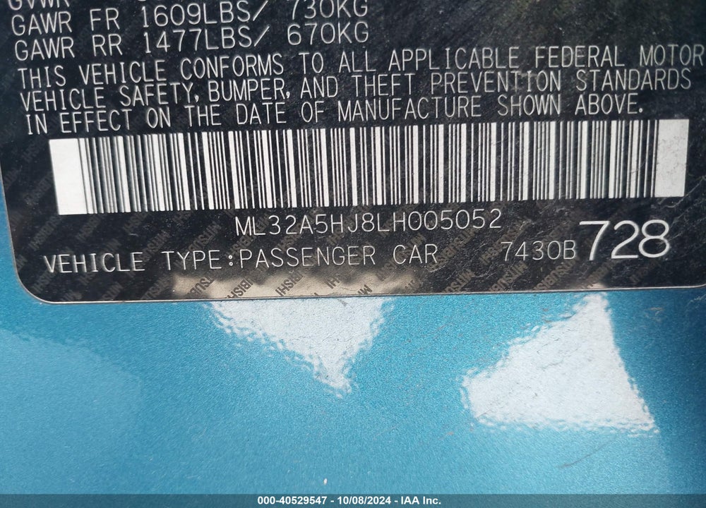 2020 MITSUBISHI MIRAGE LE VIN: ML32A5HJ8LH005052