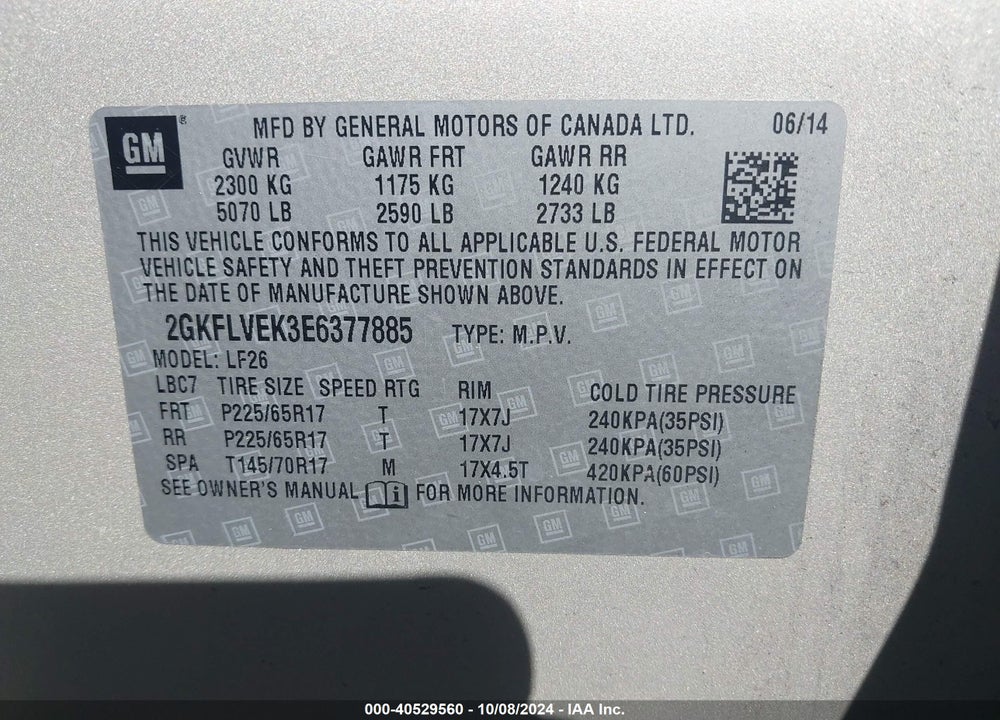2014 GMC TERRAIN SLE-1 VIN: 2GKFLVEK3E6377885