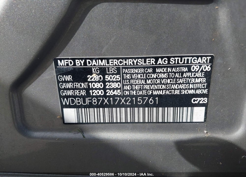 2007 MERCEDES-BENZ E 350 4MATIC VIN: WDBUF87X17X215761