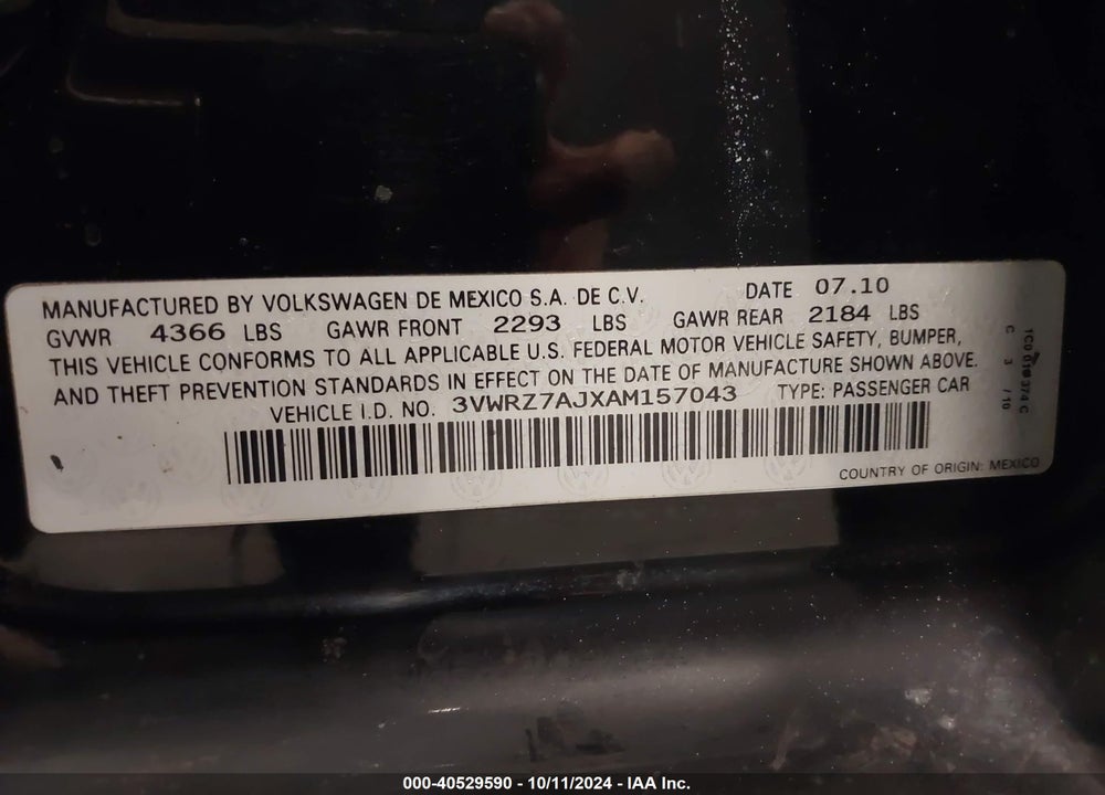 2010 VOLKSWAGEN JETTA LIMITED EDITION VIN: 3VWRZ7AJXAM157043