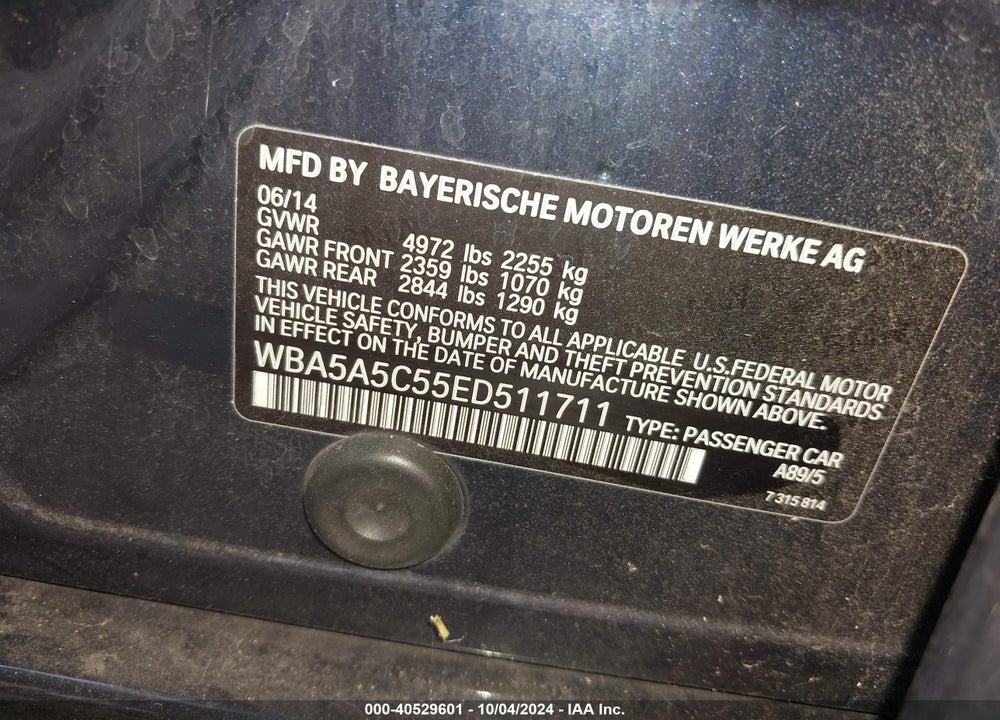 2014 BMW 528I VIN: WBA5A5C55ED511711