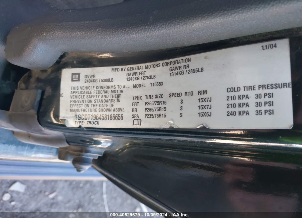 2005 CHEVROLET COLORADO LS VIN: 1GCDT196458186656