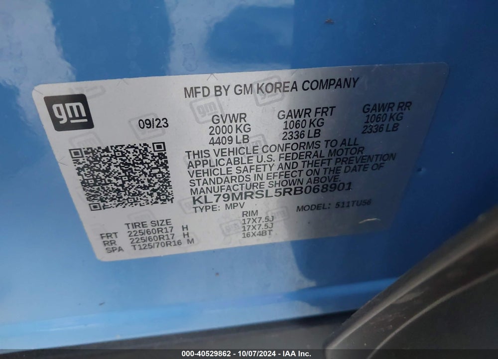 2024 CHEVROLET TRAILBLAZER AWD LT VIN: KL79MRSL5RB068901
